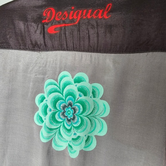 Desigual Colorful Bird Floral Print Button Up Shirt Blouse Bohemian Women XS - Picture 12 of 16